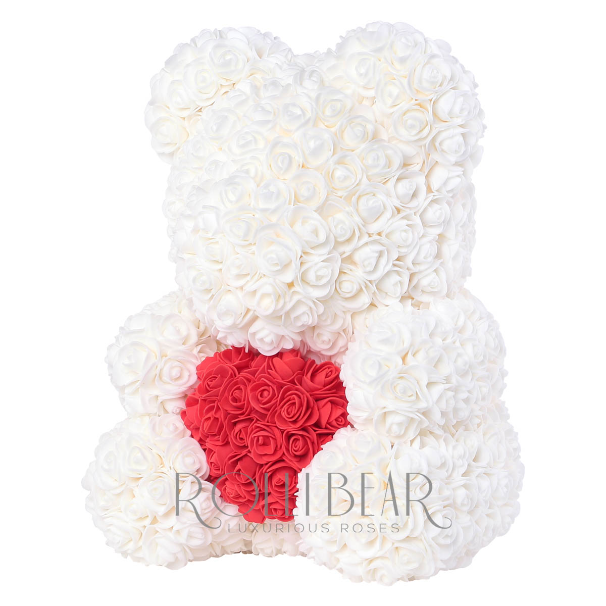 RolliBear_Ursulet_din_Trandafiri_Alb_cu_Rosu_40cm_2