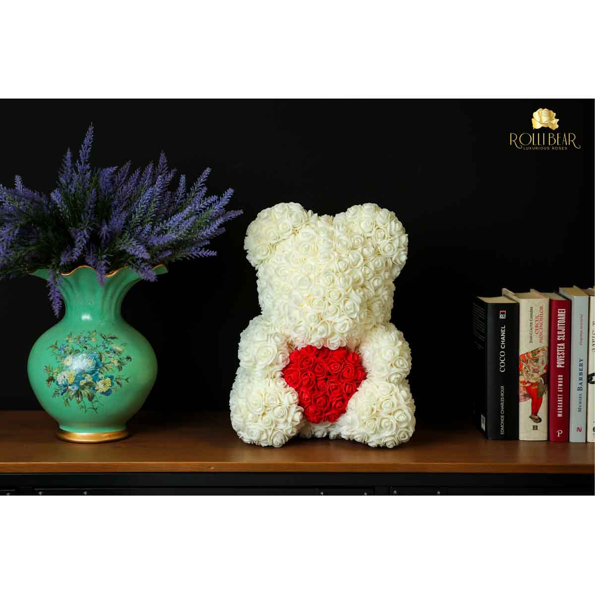RolliBear_Ursulet_din_Trandafiri_Alb_cu_Rosu_40cm_3
