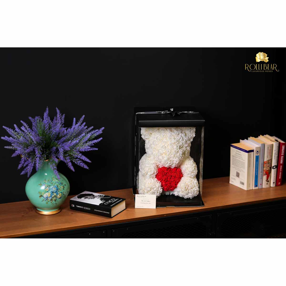 RolliBear_Ursulet_din_Trandafiri_Alb_cu_Rosu_40cm_4