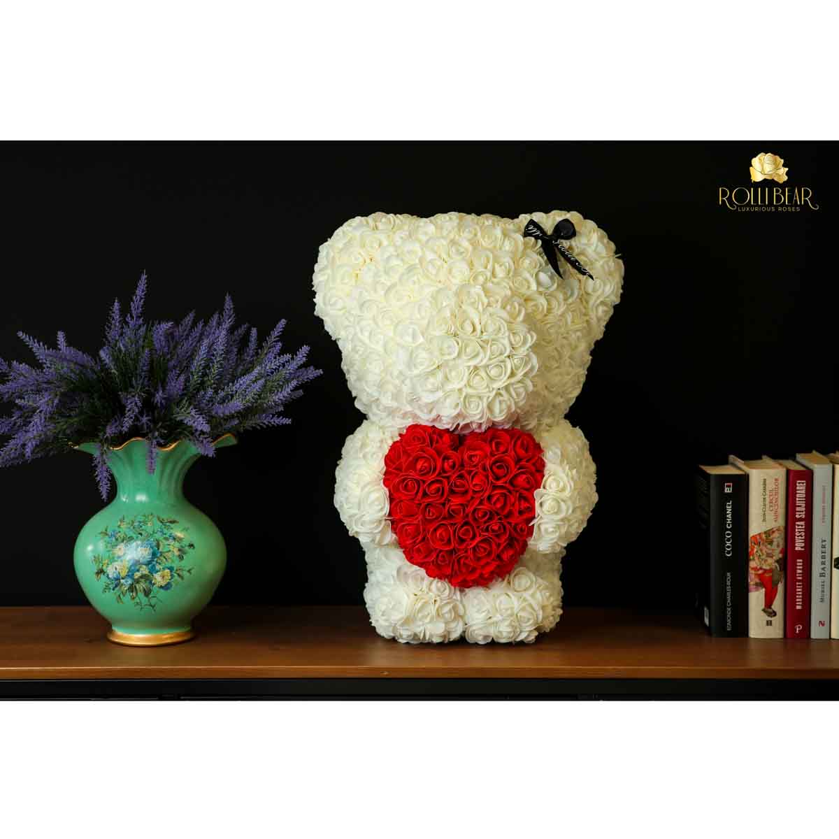 RolliBear_Ursulet_din_Trandafiri_Alb_cu_Rosu_55cm_3