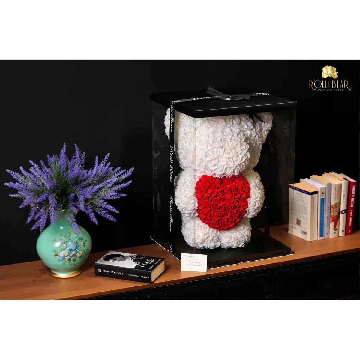 RolliBear_Ursulet_din_Trandafiri_Alb_cu_Rosu_55cm_4