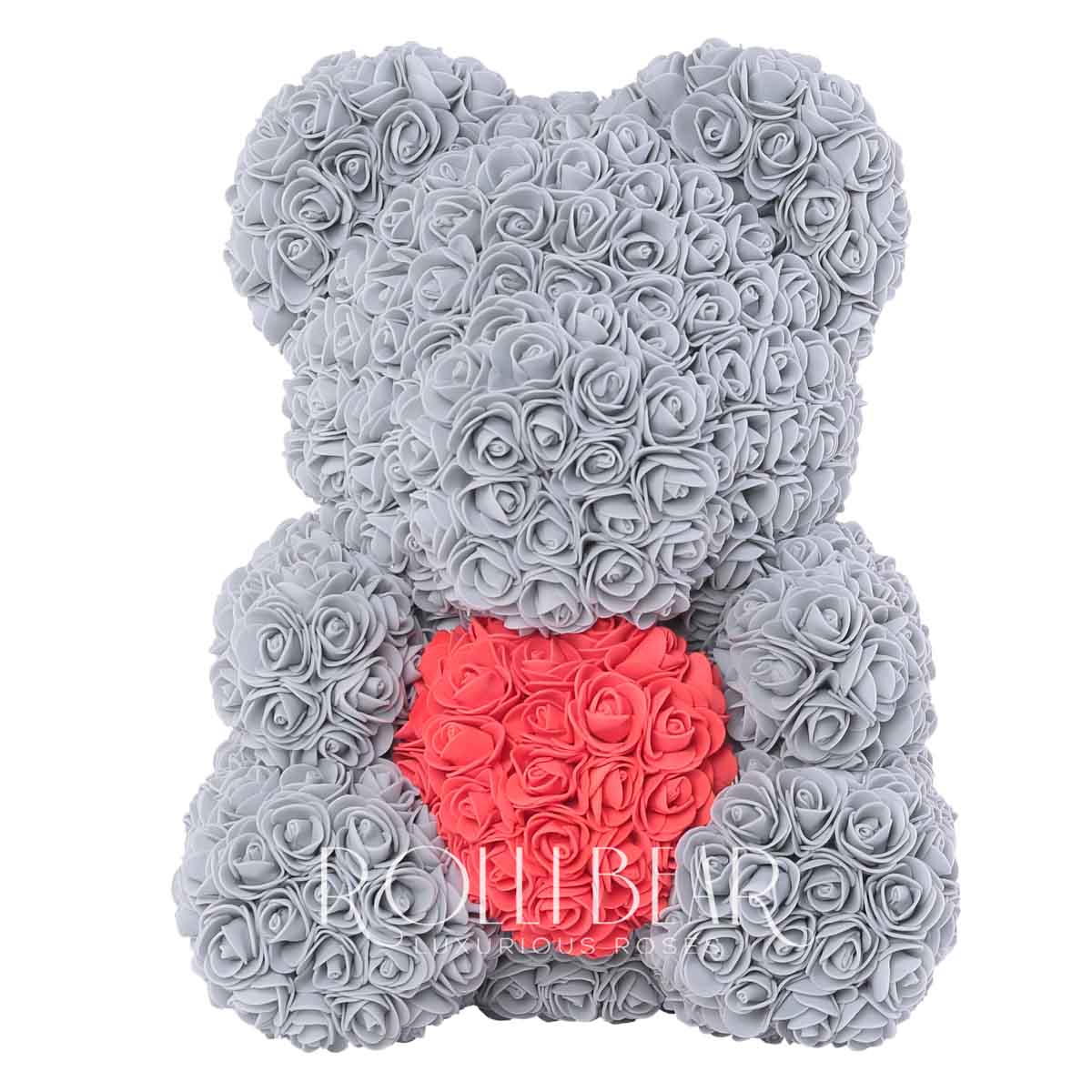 RolliBear_Ursulet_din_Trandafiri_Gri_cu_Rosu_40cm_1