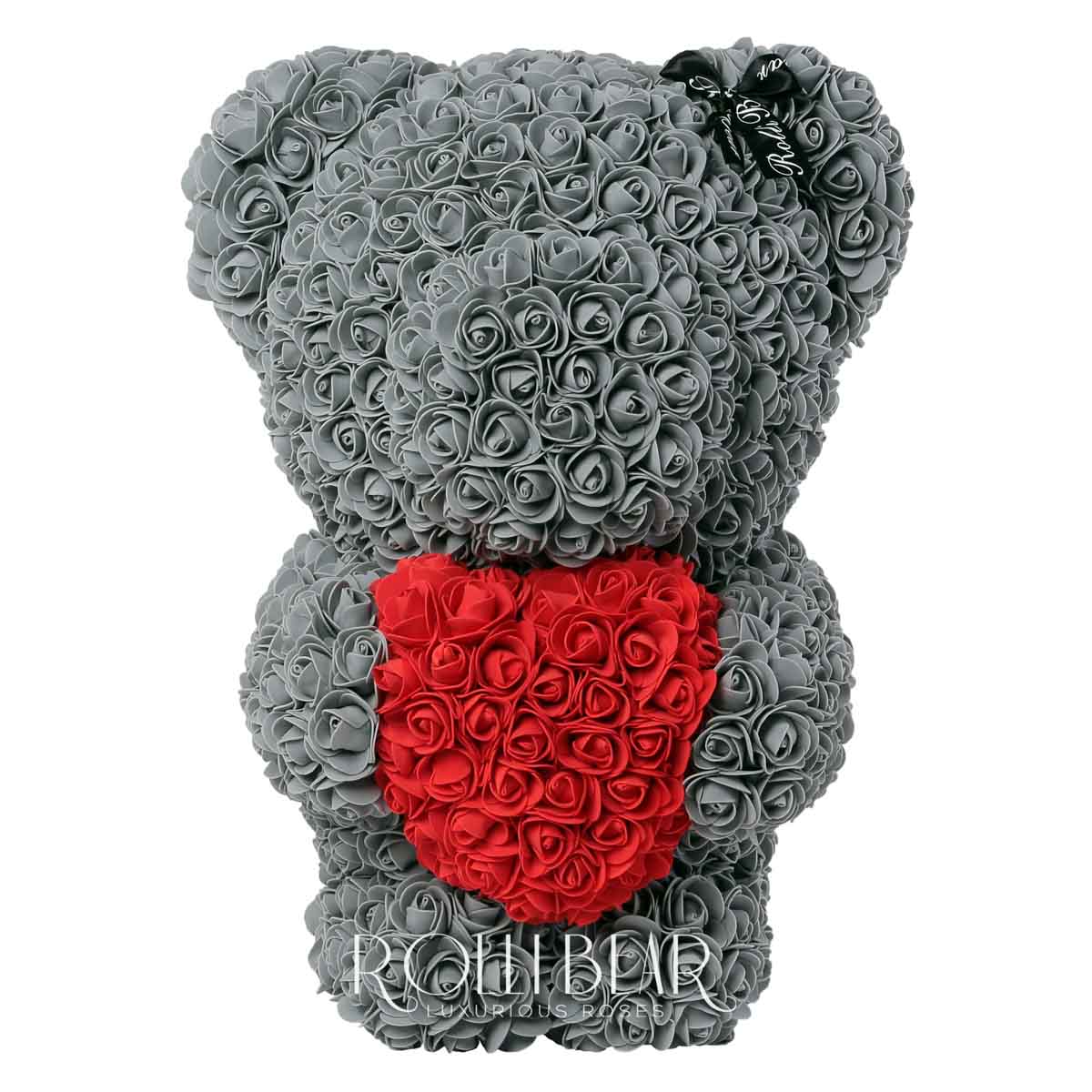 RolliBear_Ursulet_din_Trandafiri_Gri_cu_Rosu_55cm_1