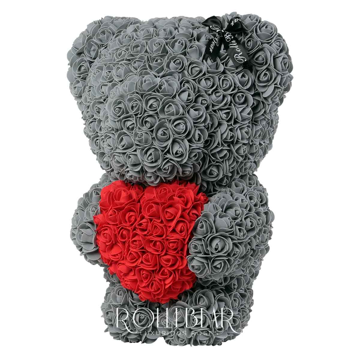 RolliBear_Ursulet_din_Trandafiri_Gri_cu_Rosu_55cm_2