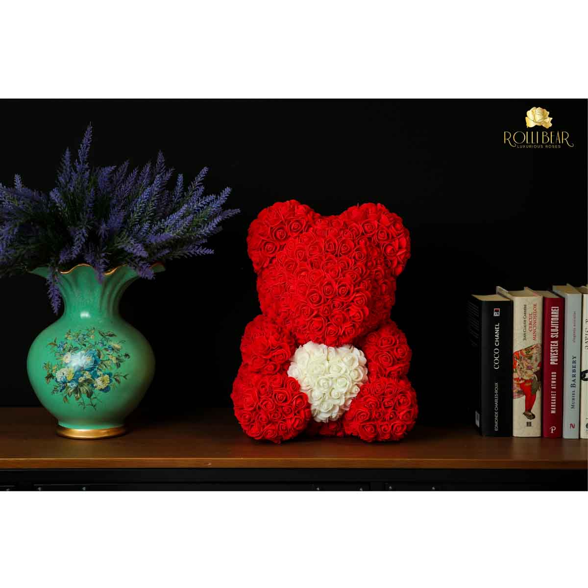 RolliBear_Ursulet_din_Trandafiri_Rosu_cu_Alb_40cm_3