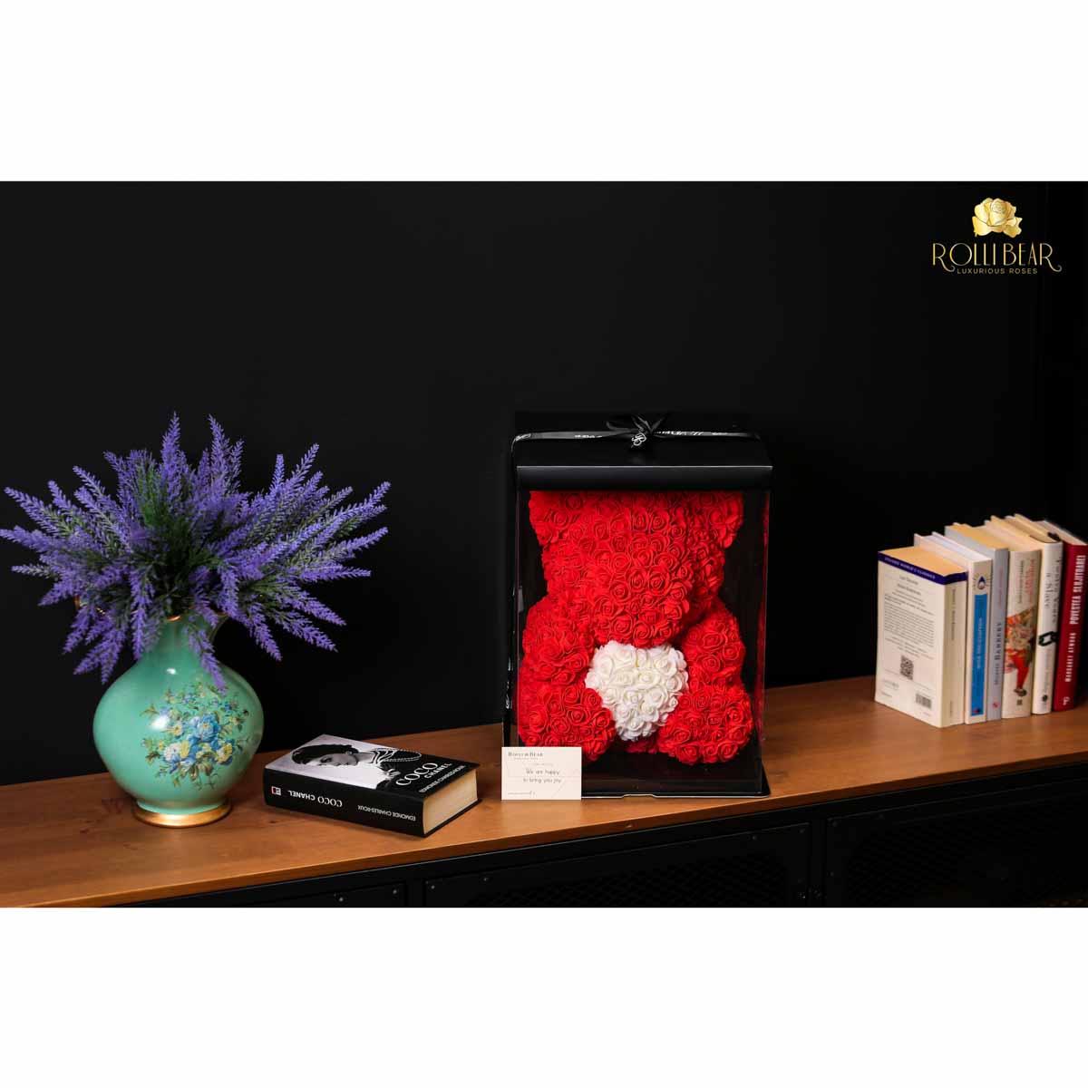 RolliBear_Ursulet_din_Trandafiri_Rosu_cu_Alb_40cm_4