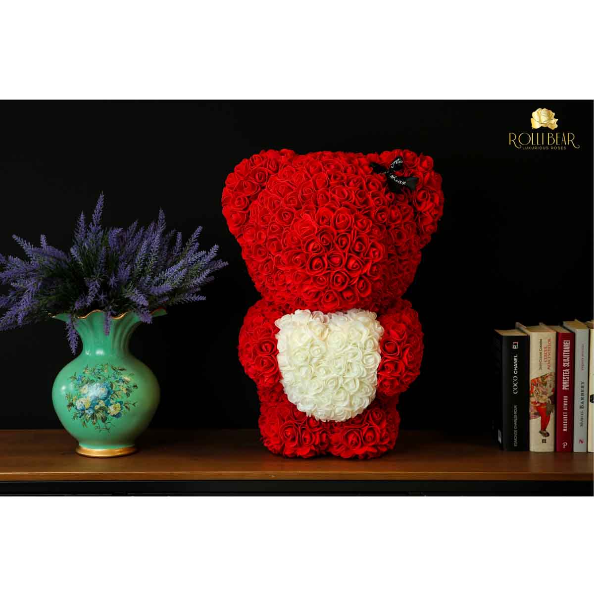 RolliBear_Ursulet_din_Trandafiri_Rosu_cu_Alb_55cm_3