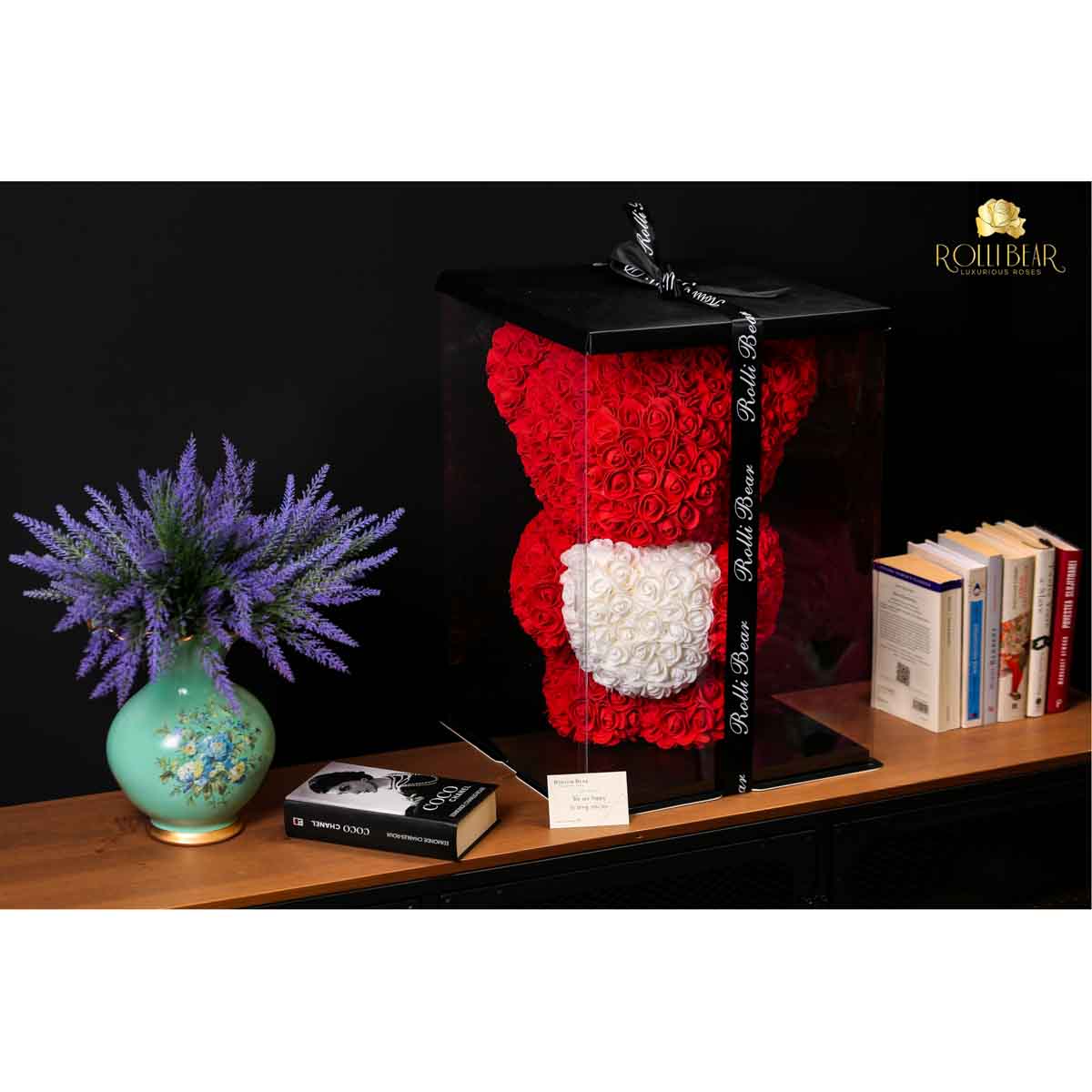 RolliBear_Ursulet_din_Trandafiri_Rosu_cu_Alb_55cm_4
