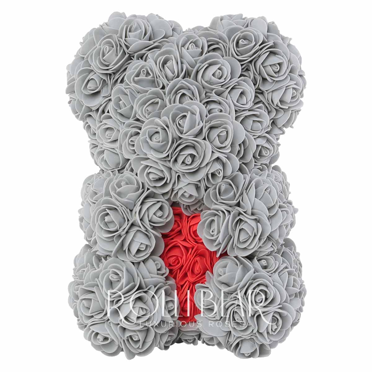 RolliBear_Ursulet_din_Trandafiri_Gri_cu_Rosu_25cm_1