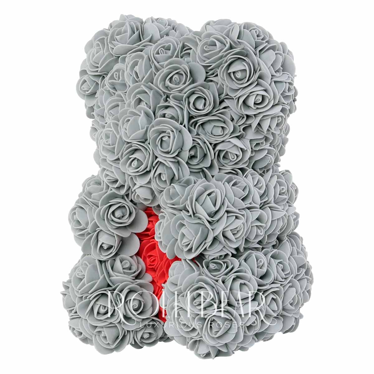 RolliBear_Ursulet_din_Trandafiri_Gri_cu_Rosu_25cm_2