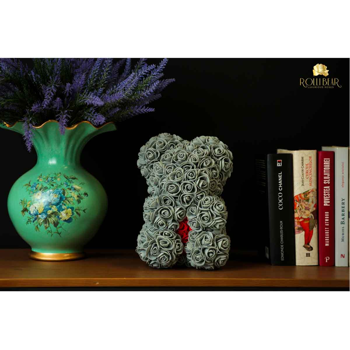 RolliBear_Ursulet_din_Trandafiri_Gri_cu_Rosu_25cm_3
