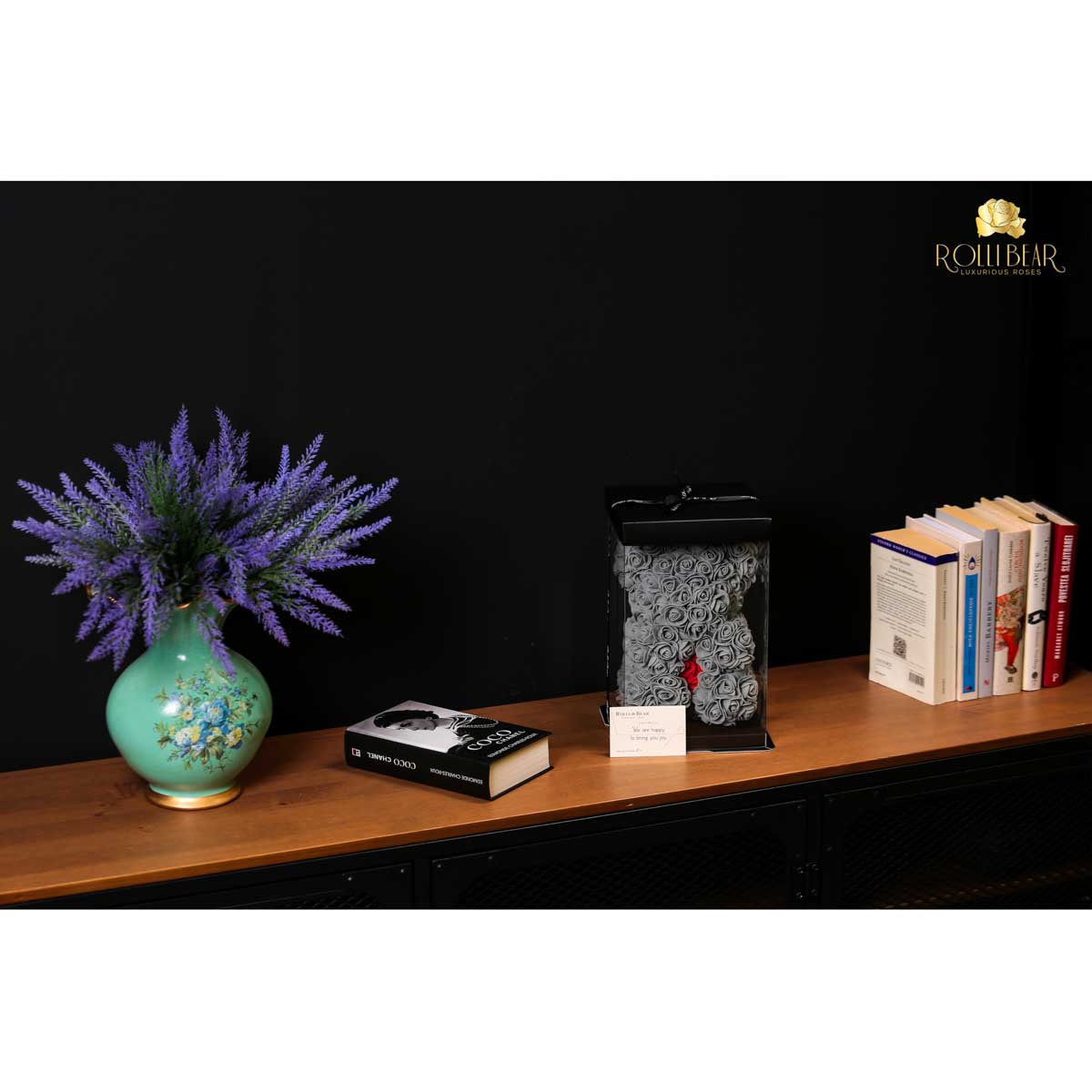 RolliBear_Ursulet_din_Trandafiri_Gri_cu_Rosu_25cm_4